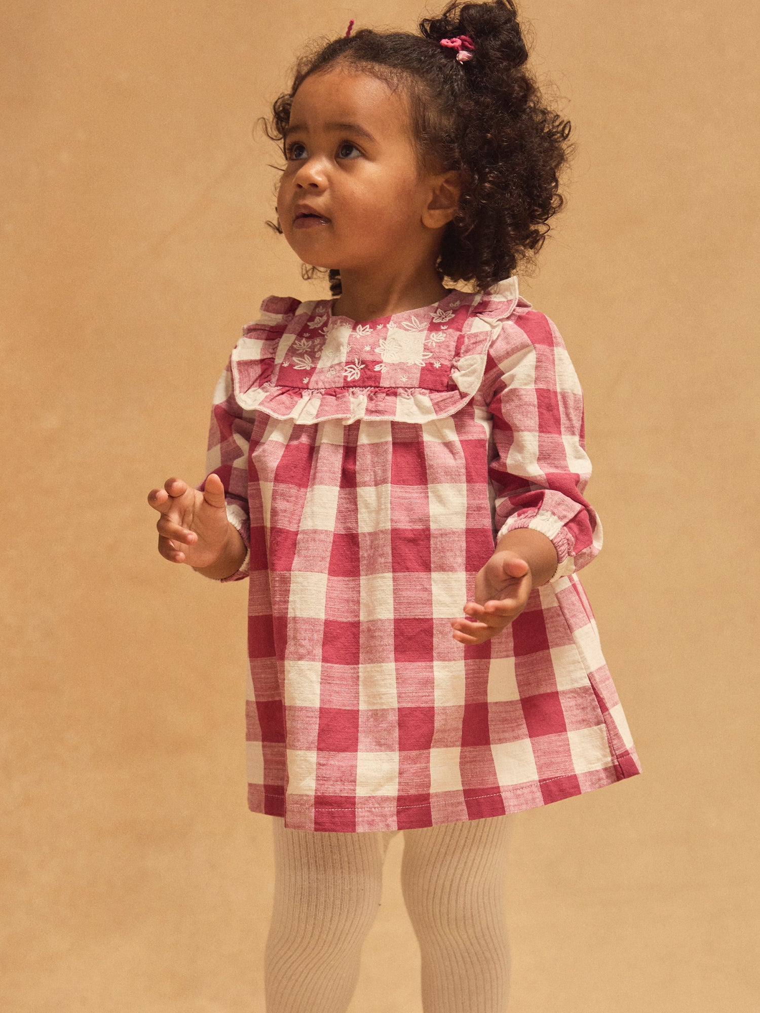 Robe à carreaux blanc et rose à volants Bébé Fille