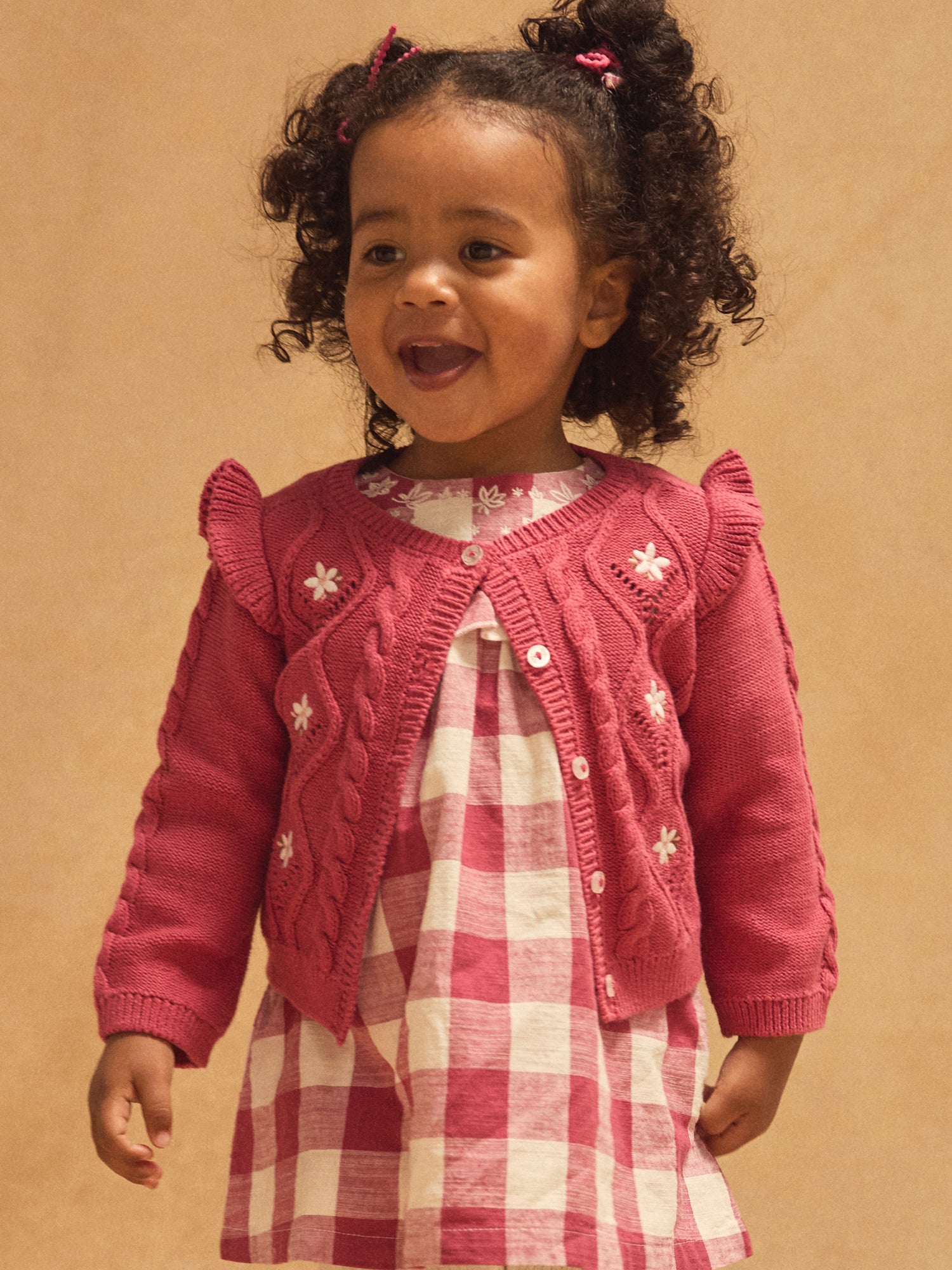 Cardigan rose à broderies fleurs Bébé Fille