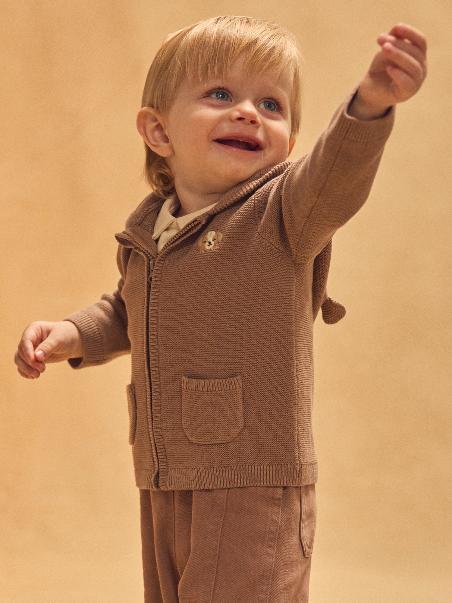 Gilet à capuche marron en tricot Bébé Garçon